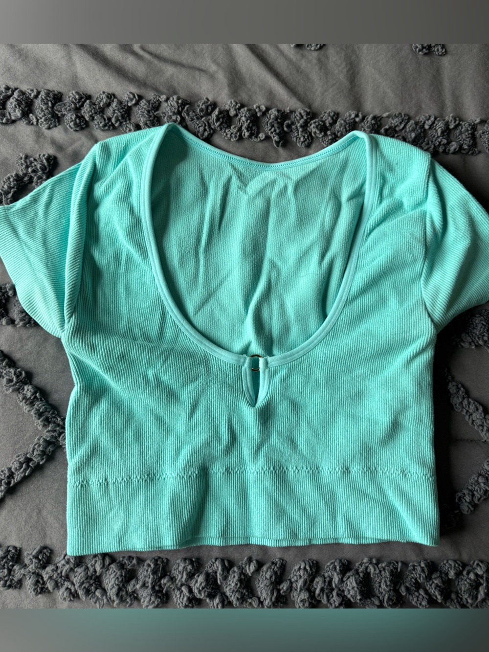 aerie Ribbed Scoop-Neck Crop Top with Keyhole - Aqua Teal